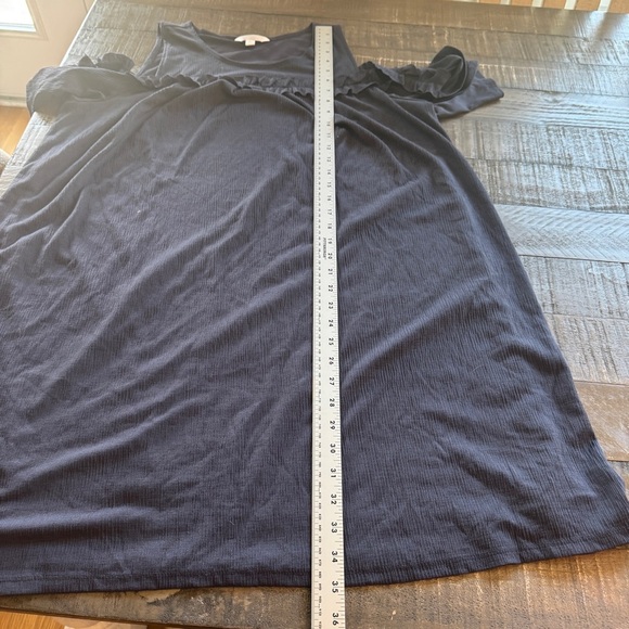 LC Lauren Conrad Ruffle Cold-Shoulder Dress Navy Blue XL Off Shoulder Knee Offic - Picture 2 of 11